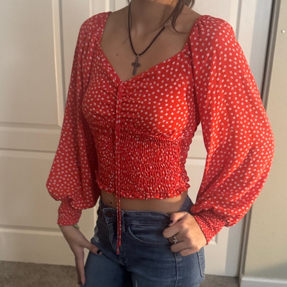 Sienna Sky Red White Flowers Blouse